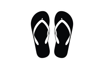 Simple black flip flops with white straps on a white background