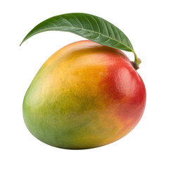Ripe mango with green leaf isolated on transparent background