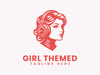 Retro Hairstyle Woman Profile with Headphones Vintage Inspired Graphic Design.