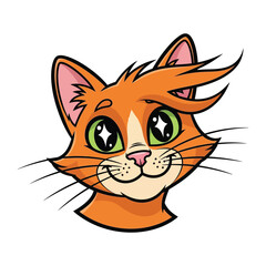 Playful Cat Portrait: A charming illustration of a cheerful, ginger cat with bright green eyes and a delightful smile, exuding a friendly and lovable demeanor.