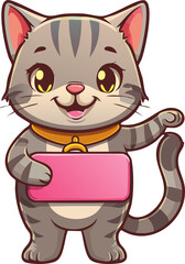 Obraz premium Cute Cat Holding Name Tag Illustration and Vector