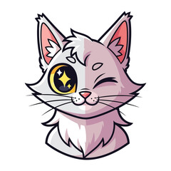 Obraz premium Winking Cat Illustration: A charming illustrated cat winks playfully, its radiant eyes sparkling with a whimsical glow, showcasing the cuteness and appeal of the furry friend.