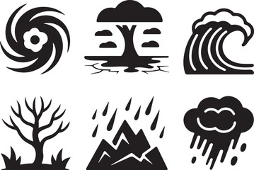 Natural disaster icons set disaster icons