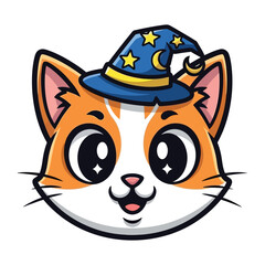 Magical Cat: A charming illustration of a ginger and white cat sporting a wizard hat, radiating enchantment and whimsy.