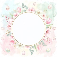 Floral Easter frame with pastel colors and decorative eggs  