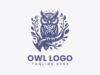 Stylized Owl Logo Perched on Branch with Leafy Embellishments and Text.