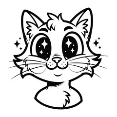 Mystical Kitten Portrait: A charming illustration of a kitten, featuring captivating starry eyes that reflect a sense of wonder, and charm in black and white art. 