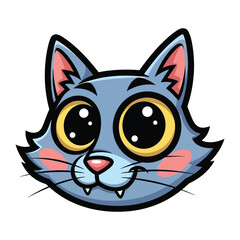Whimsical Cat Portrait: An adorable cat's face, featuring large, expressive eyes, sweet blush, and a playful expression, perfect for designs.
