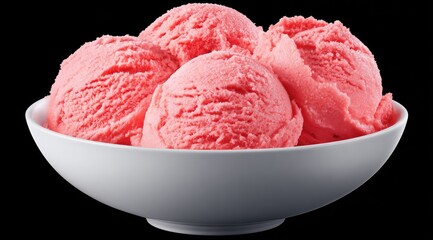 Pink ice cream scoops in white bowl (7)