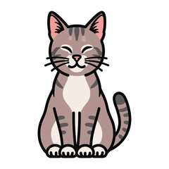 Smiling Cat: A charming illustration of a content cat, sitting upright with a serene expression, embodying the essence of feline joy and companionship.