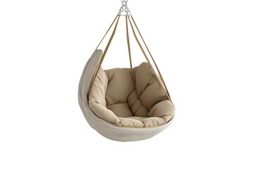 Cozy hanging chair with soft cushions in neutral color  on a white transparent background