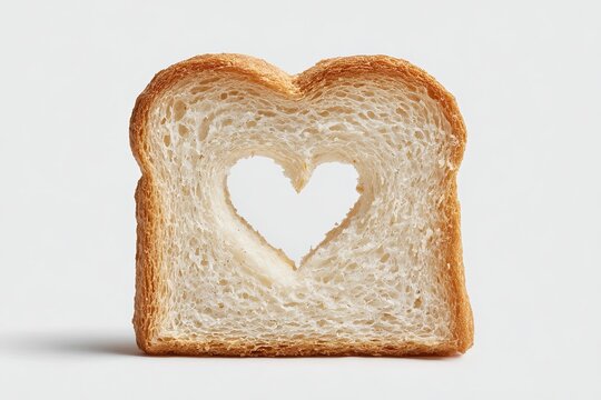 a slice of white bread with a heart-shaped cutout, isolated on a solid background. - Powered by Adobe