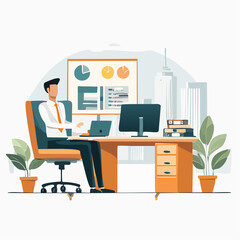 Businessman Working at Desk in Modern Office