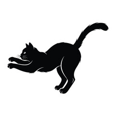 Obraz premium Black Cat's graceful stretch: A sleek black cat performs a graceful stretch. Its silhouette against a neutral background is a testament to elegance. Capturing the agility and mystique of felines