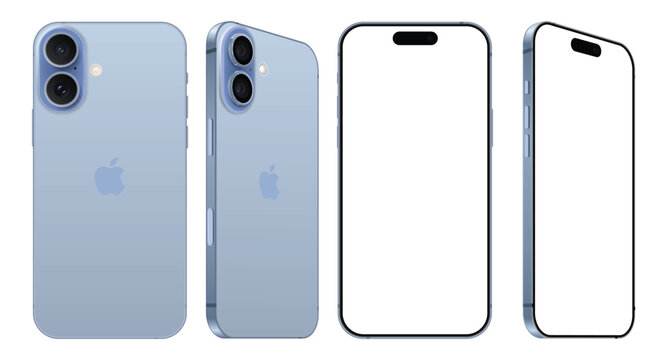 New iPhone 17, Mist Blue colors. Mockup screen front view iphone with white screens and back side phone.