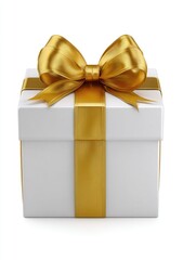 Obraz premium A white gift box with a gold ribbon and bow