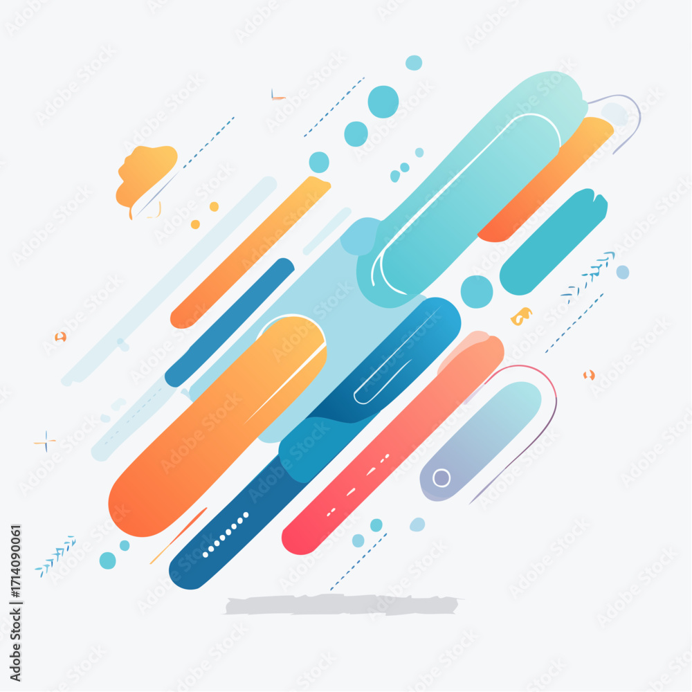 Poster abstract diagonal composition with colorful rounded shapes and light background