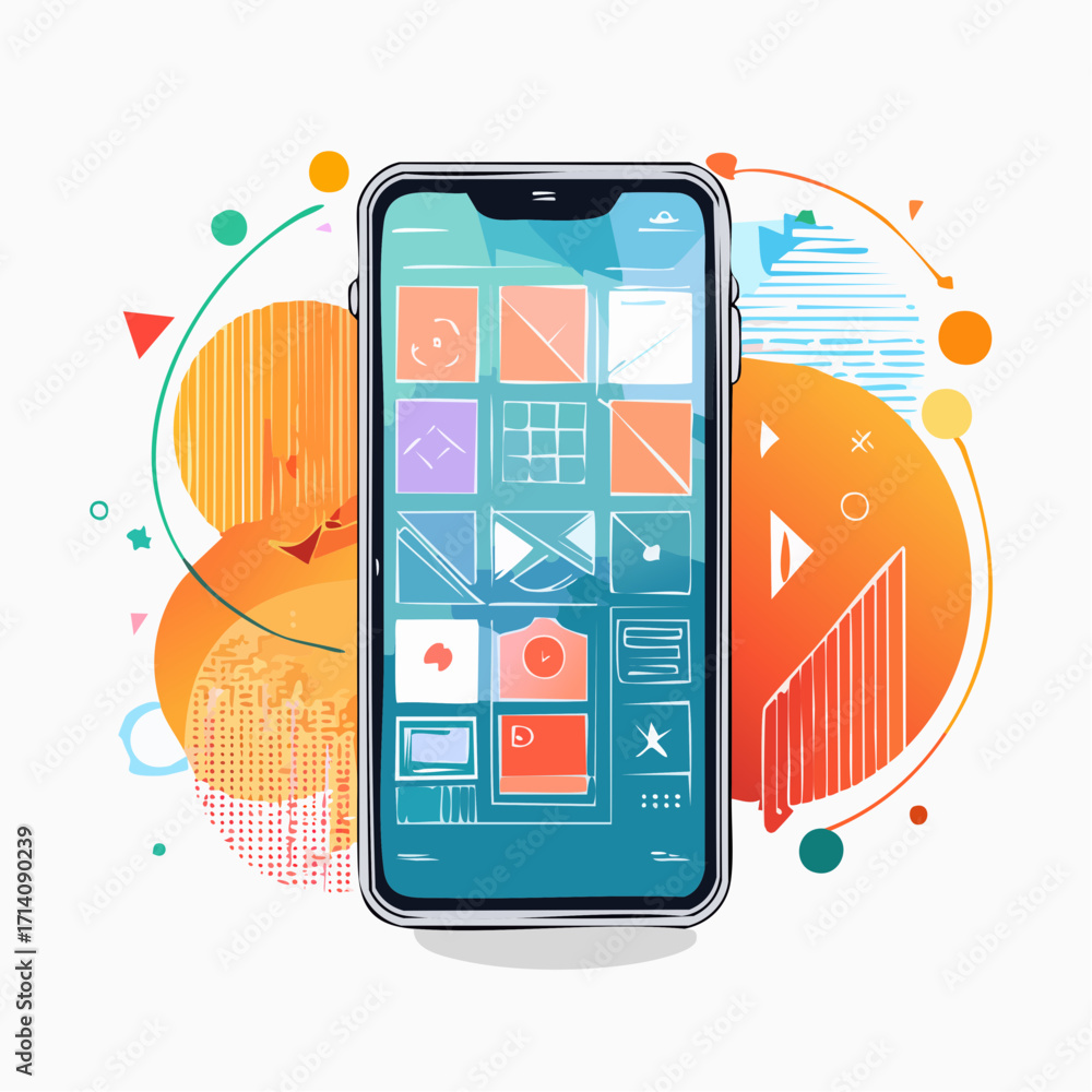Poster smartphone app interface design with abstract background