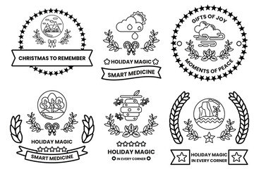 set of six different holiday themed stickers each with a unique design