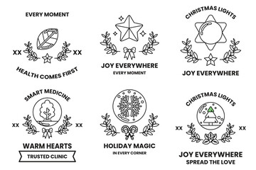 set of six different holiday themed stickers each with a unique design