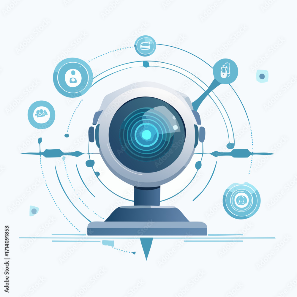 Poster futuristic webcam with circular interface and data network