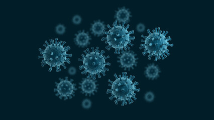 Virus. Blue color. 3d illustration.