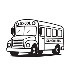 Vector illustration of a cute school bus, rendered in black and white with thick black outlines, perfect for kid-friendly designs, posters, or educational graphics.