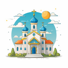 Pixel Art Church Illustration Blue Domes White Building