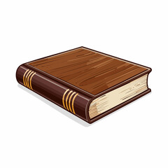Brown Wooden Book with Gold Accents on White Background