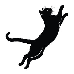 Leaping Black Cat Silhouette: A minimalist black cat silhouette gracefully leaps, its lithe form captured mid-air, a celebration of feline agility and dynamic movement.