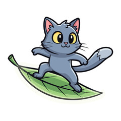 Cute Cat Surfing on Leaf