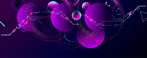 Dark retro futuristic cyberpunk elements abstraction background cosmos synthwave vaporwave retrowave glitch circle with blue and pink glows