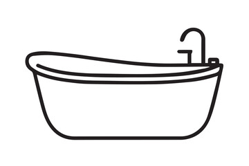 Black and white vector artwork of a bathtub, outlined with thick black lines, suitable for design concepts, contemporary icons, and stylish layout presentations.