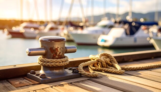 Marina mooring post and ropes