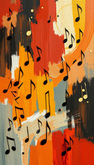 Musical theme. Oil painting. Pattern for printing on wall decorations.