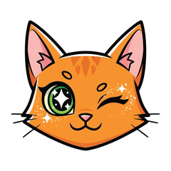 Playful Wink: A charming and vibrant illustration of an adorable cat, one eye sparkling with joy, playfully winking at the viewer, radiating pure delight.