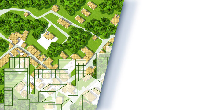 COPY SPACE FOR TEXT WITH URBAN PLANNING AND REAL ESTATE CONCEPT - Conceptual background showing property development, zoning, investment, cadastral mapping and architecture strategy