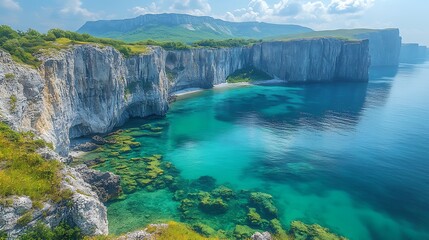 Coastal bay between dramatic cliffs