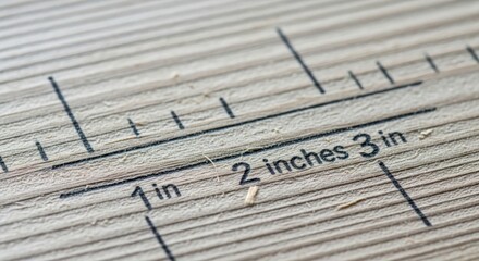 Detailed close-up capturing the intricacy of an inch ruler on a wooden surface