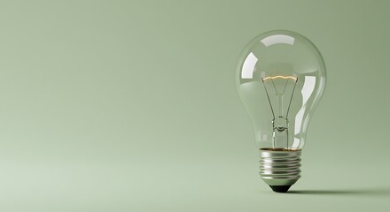 A single incandescent light bulb with a glowing filament on a pale green background.