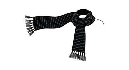 A black and white illustration of a loosely knotted winter scarf