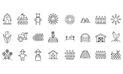 Nature and Farming Icons – Agriculture, Landscape, Eco-Friendly, and Rural Lifestyle Vector Set