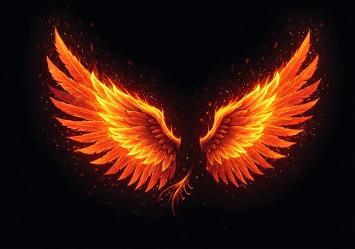 Fiery Phoenix Wings, Majestic wings made entirely of swirling flames and embers, rising from the ashes., Ascending Flame Bird