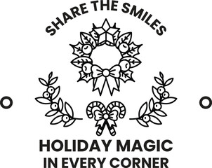 A wreath with a bow and a candy cane is on a white background