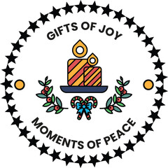 A black and white logo for gifts of joy moments of peace