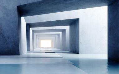 Abstract Concrete Corridor with Light at the End
