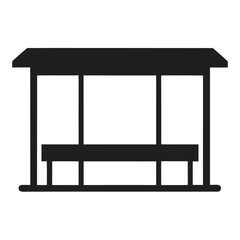 Fototapeta premium Black Silhouette Icon of a Bus Stop Shelter with a Single Bench public transport