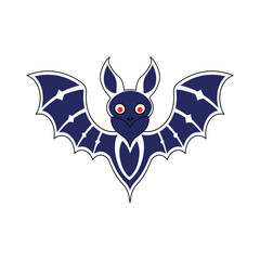 Dark blue bat with red eyes spread wings flying