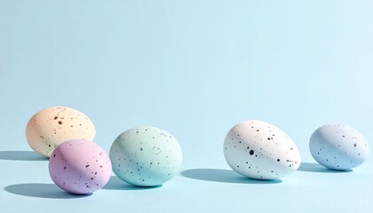 Pastel Easter Eggs on Light Blue Background
