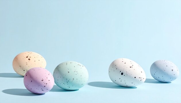 Pastel Easter Eggs on Light Blue Background